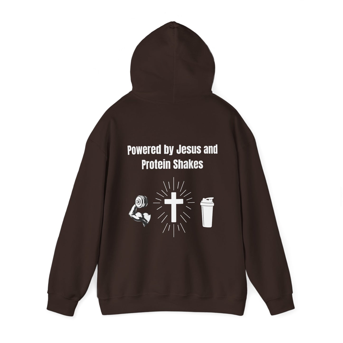 Powered By Jesus and Protein shakes Heavy Blend™ Hooded Sweatshirt