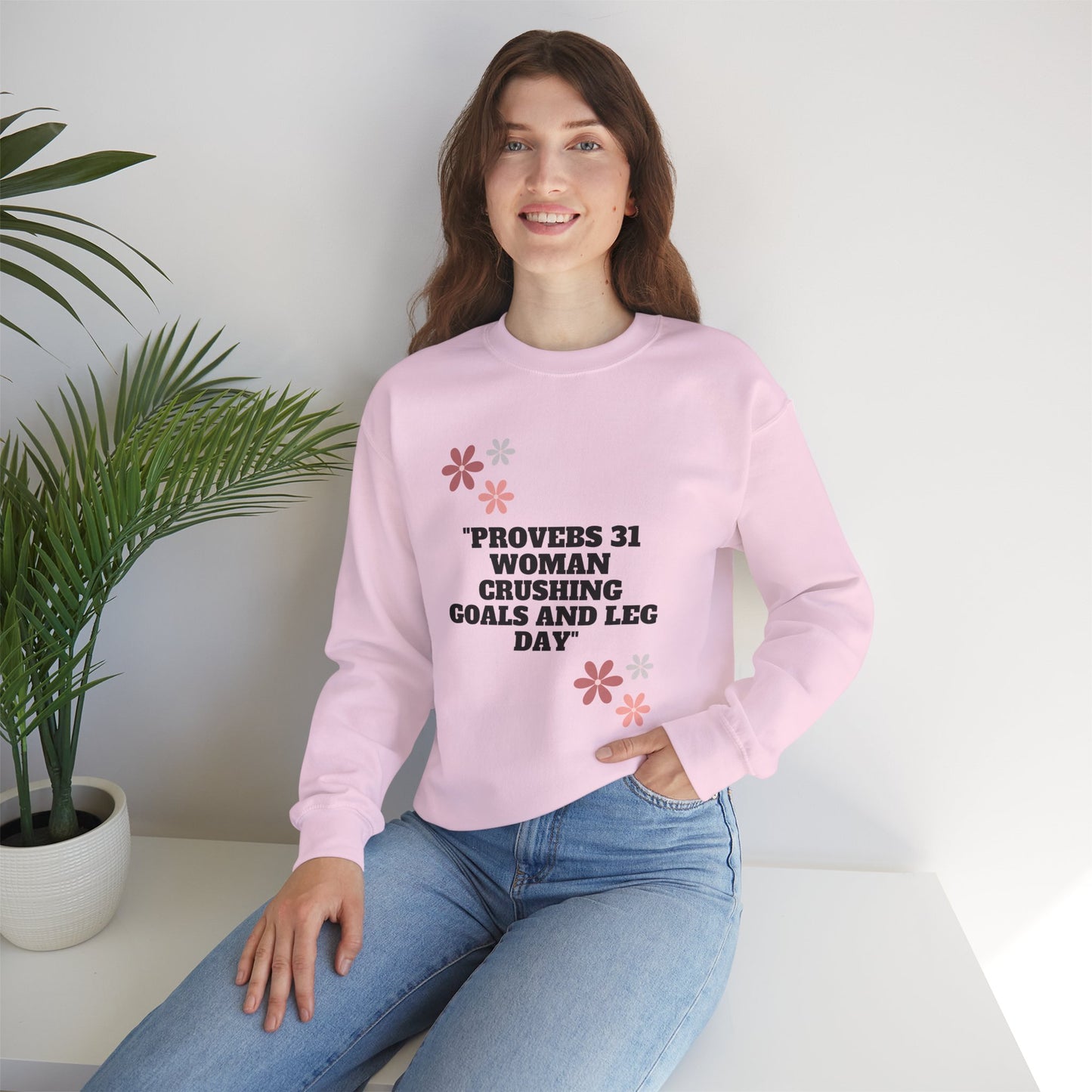 Proverbs 31 Woman Crushing Goals And Leg Day Heavy Blend™ Crewneck Sweatshirt