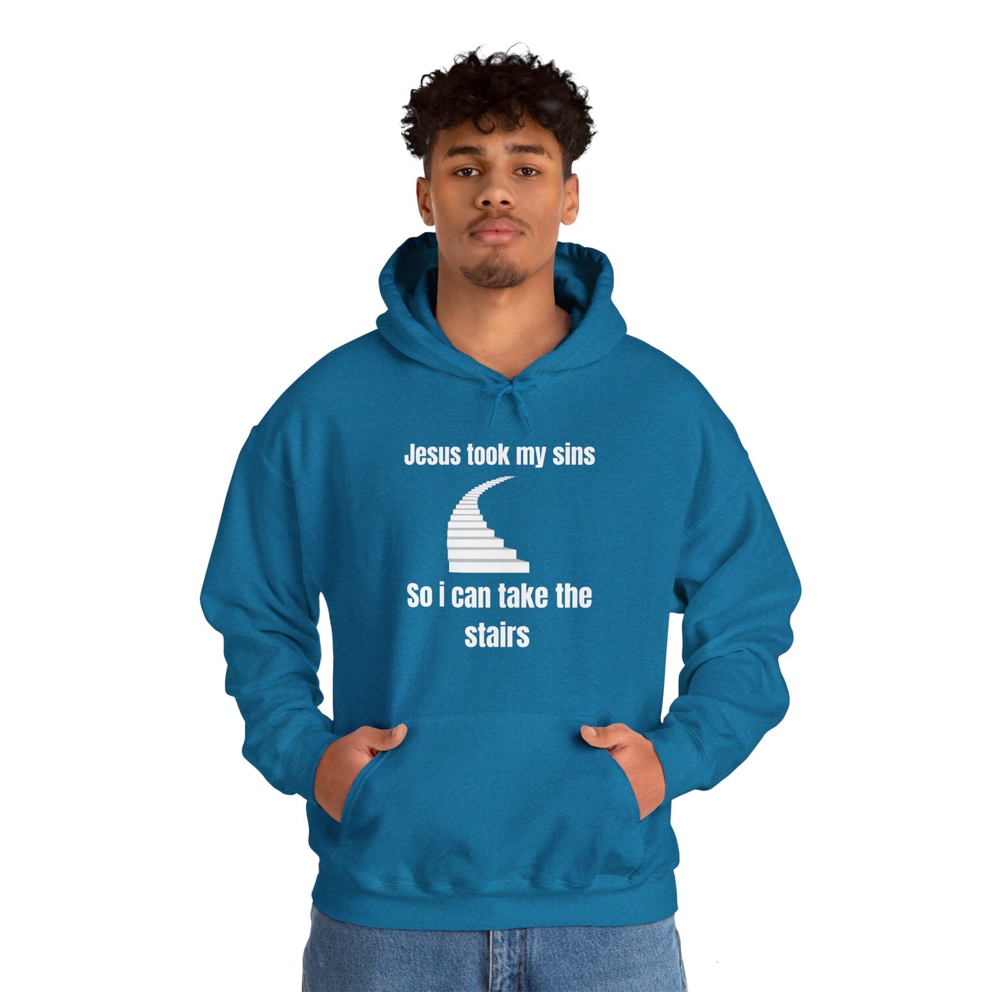 Jesus Took My Sins So I Can Take The Stairs Heavy Blend™ Hooded Sweatshirt