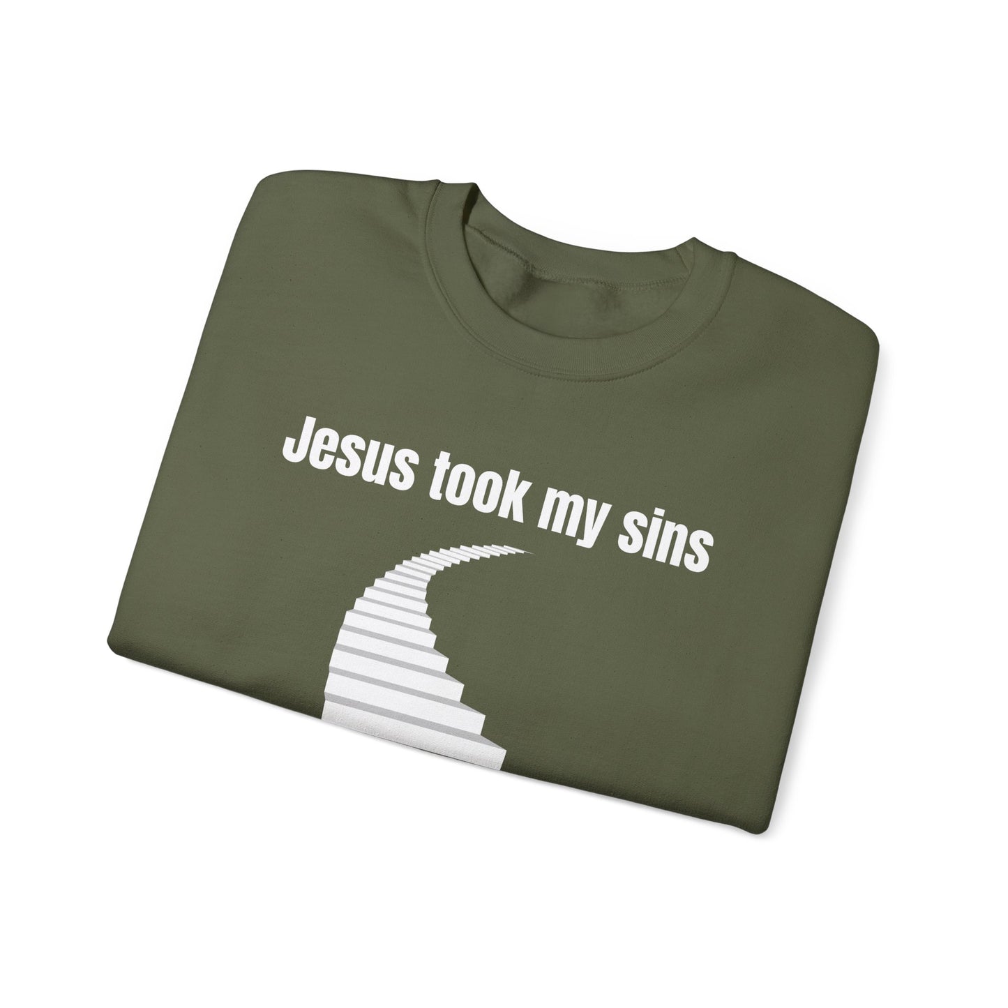 Jesus Took My Sins So Can Take The Stairs Heavy Blend™ Crewneck Sweatshirt