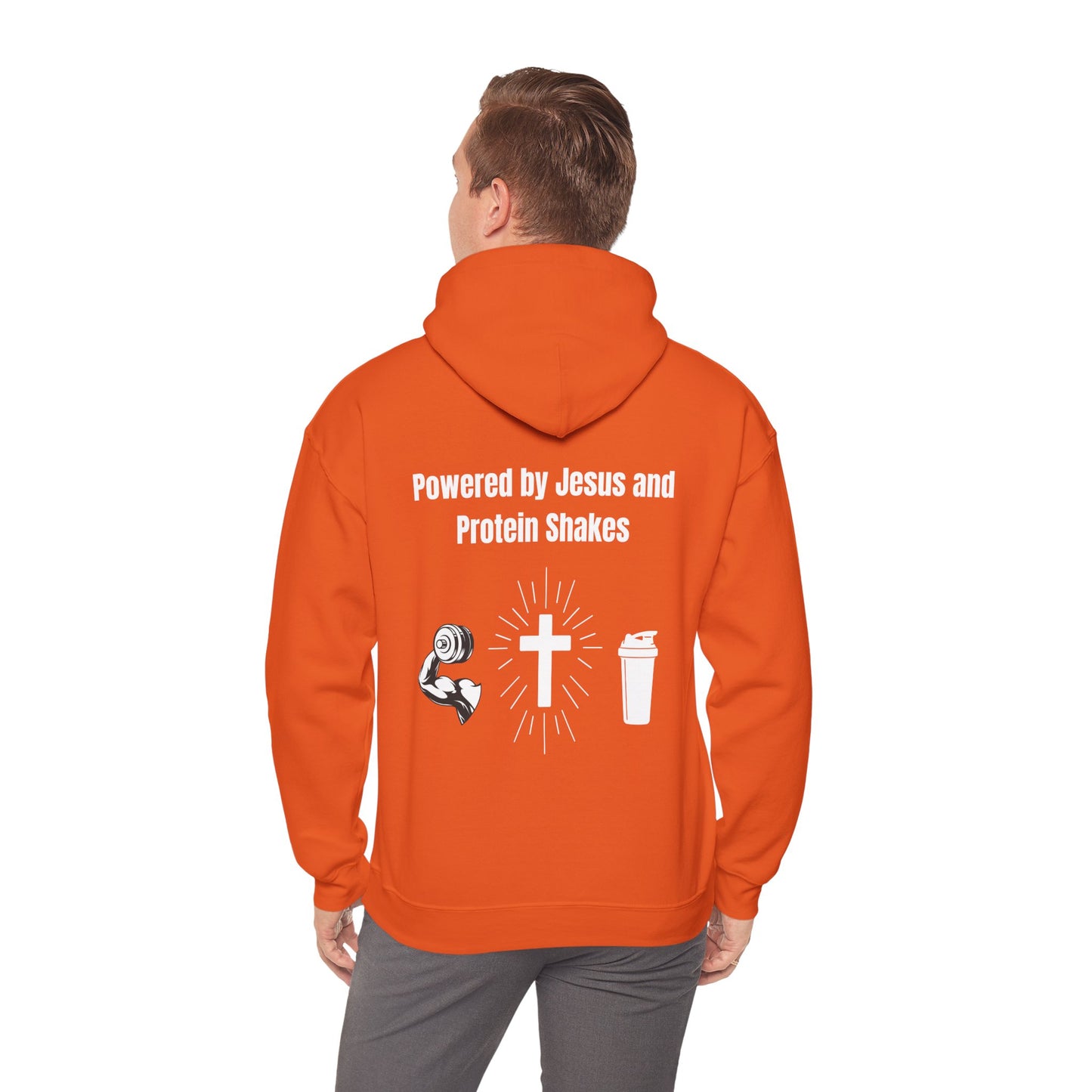 Powered By Jesus and Protein shakes Heavy Blend™ Hooded Sweatshirt