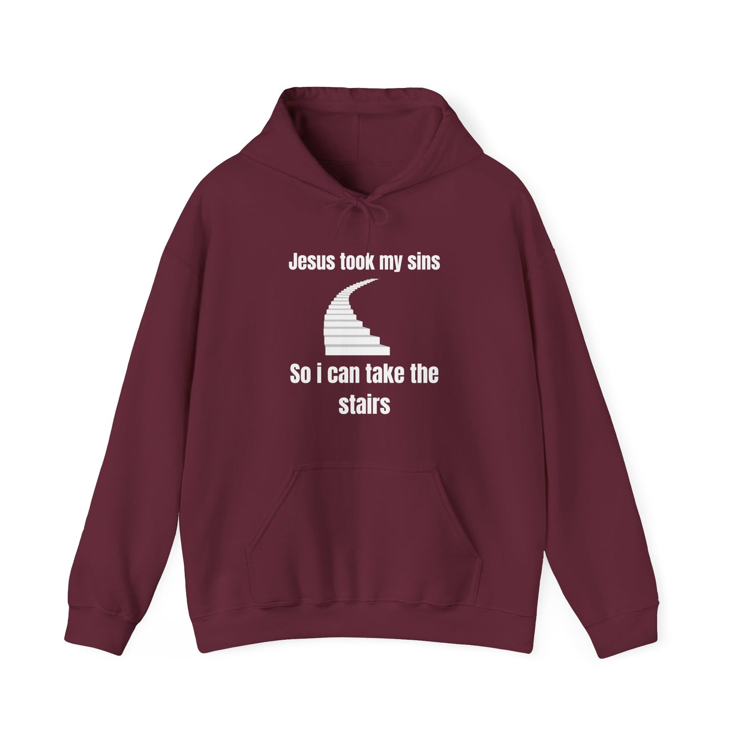 Jesus Took My Sins So I Can Take The Stairs Heavy Blend™ Hooded Sweatshirt