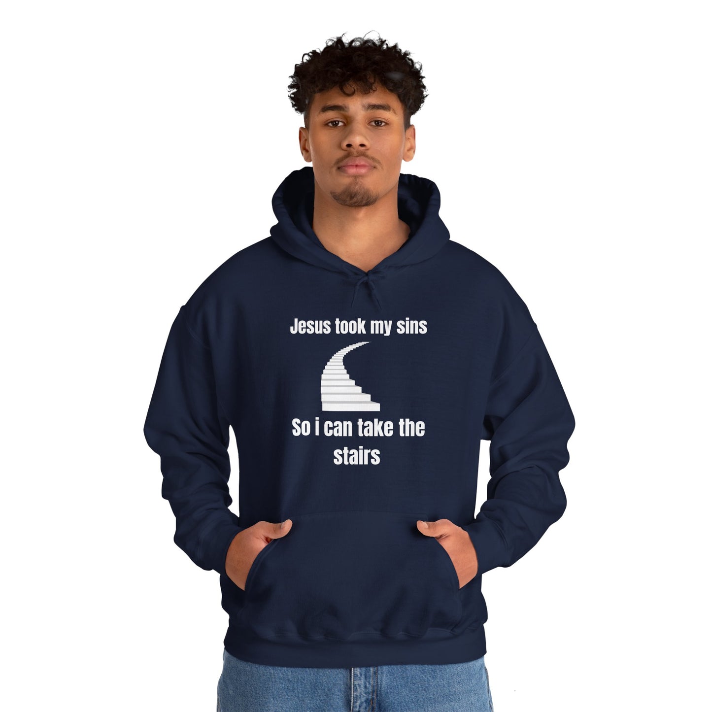 Jesus Took My Sins So I Can Take The Stairs Heavy Blend™ Hooded Sweatshirt