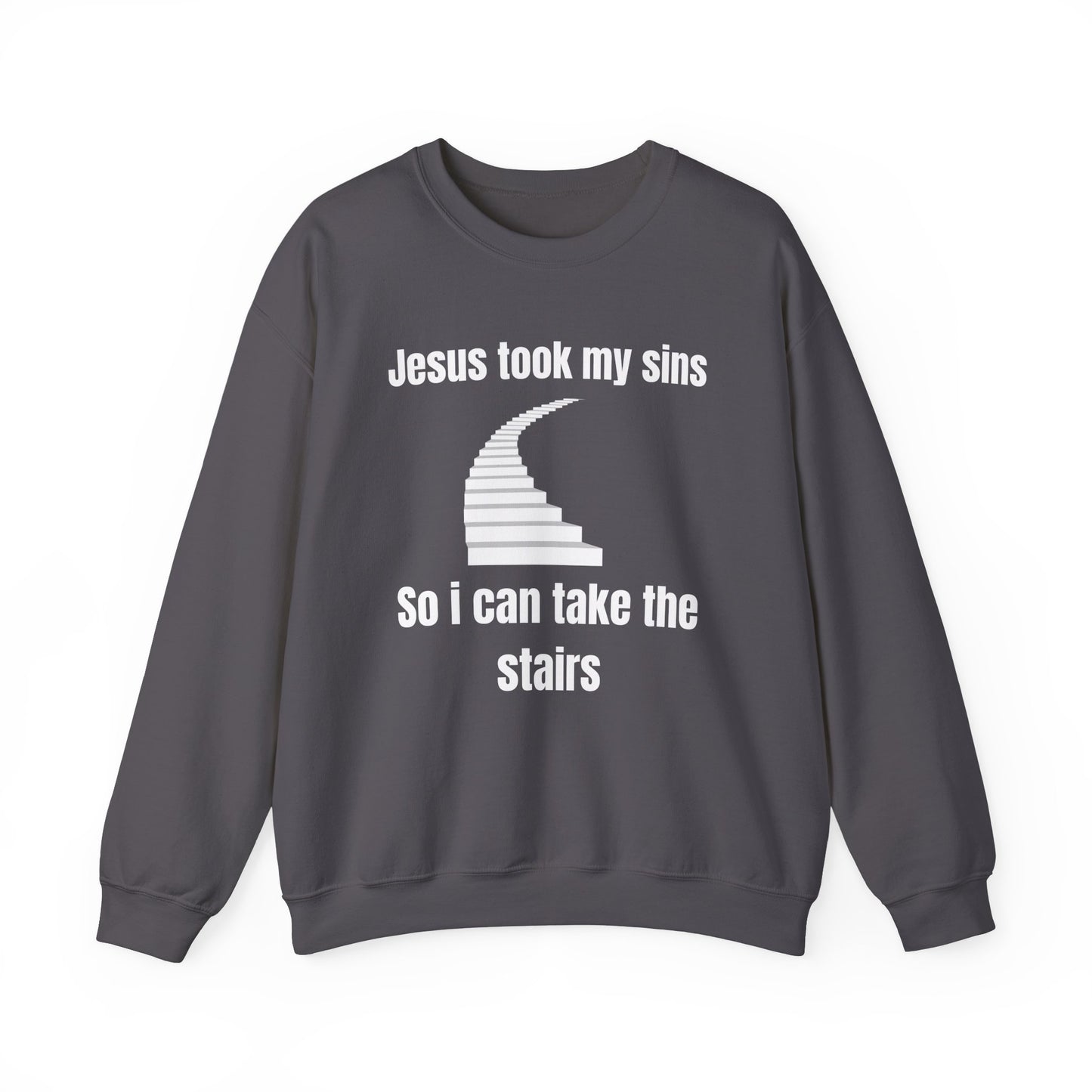 Jesus Took My Sins So Can Take The Stairs Heavy Blend™ Crewneck Sweatshirt