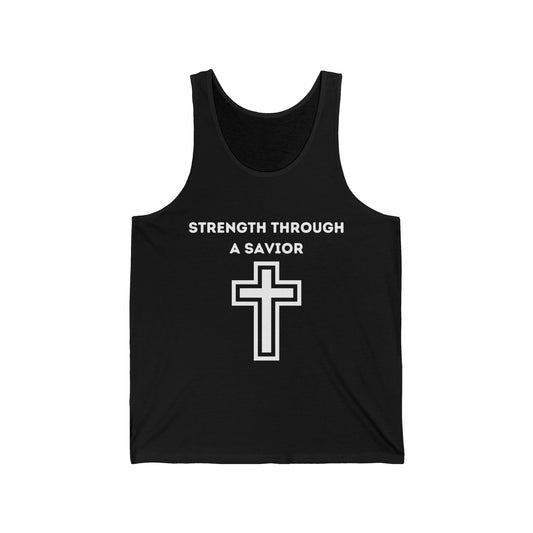 Strength Through A Savior Jersey Tank