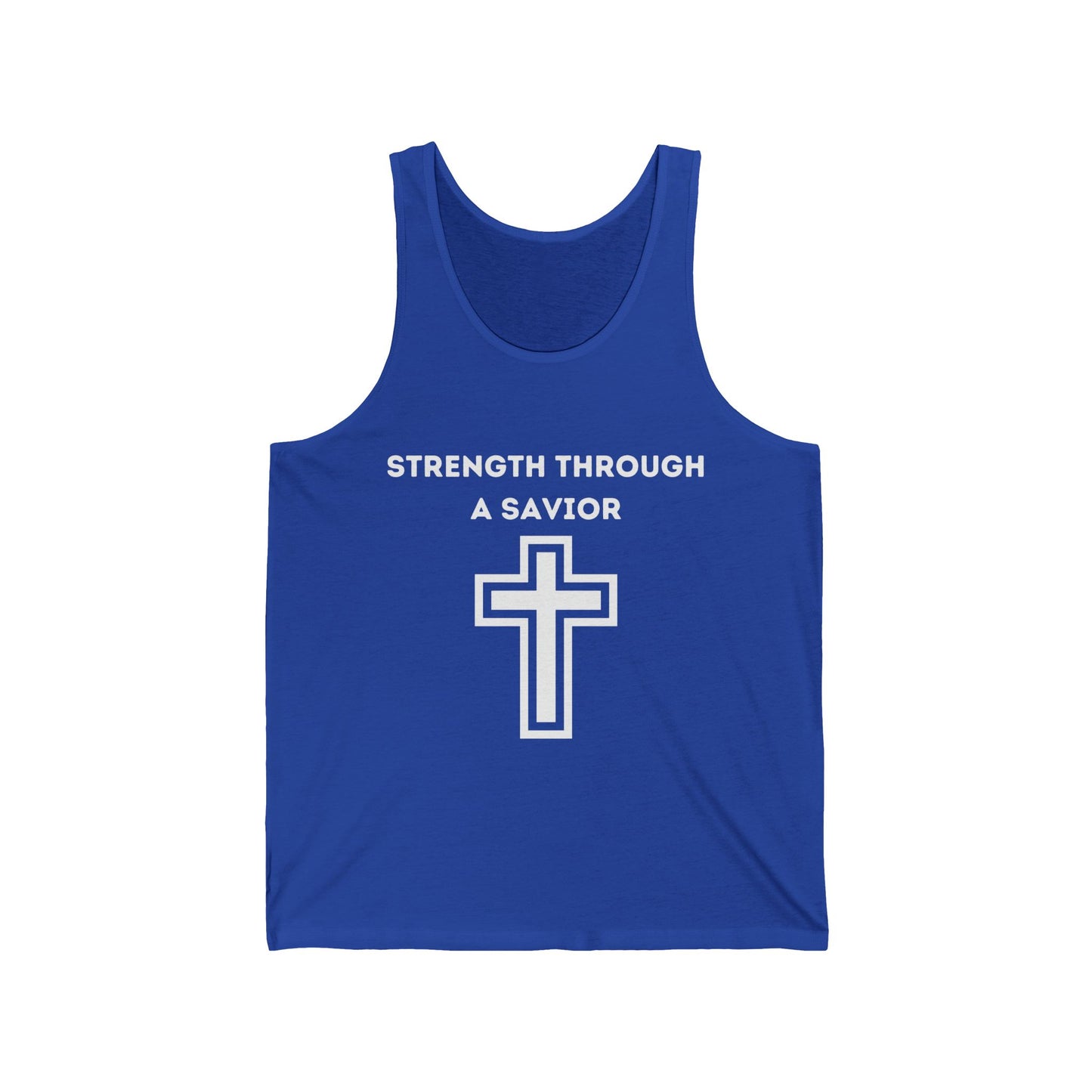 Strength Through A Savior Jersey Tank