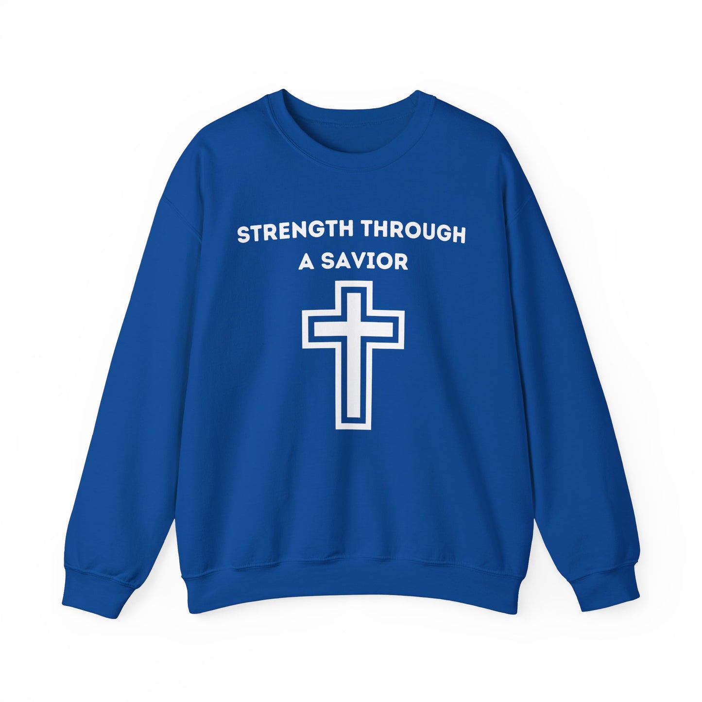 Strength Through A Savior Heavy Blend™ Crewneck Sweatshirt