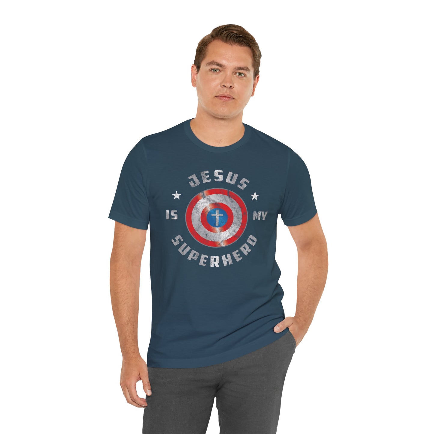Jesus Is My Super Hero Jersey Short Sleeve Tee