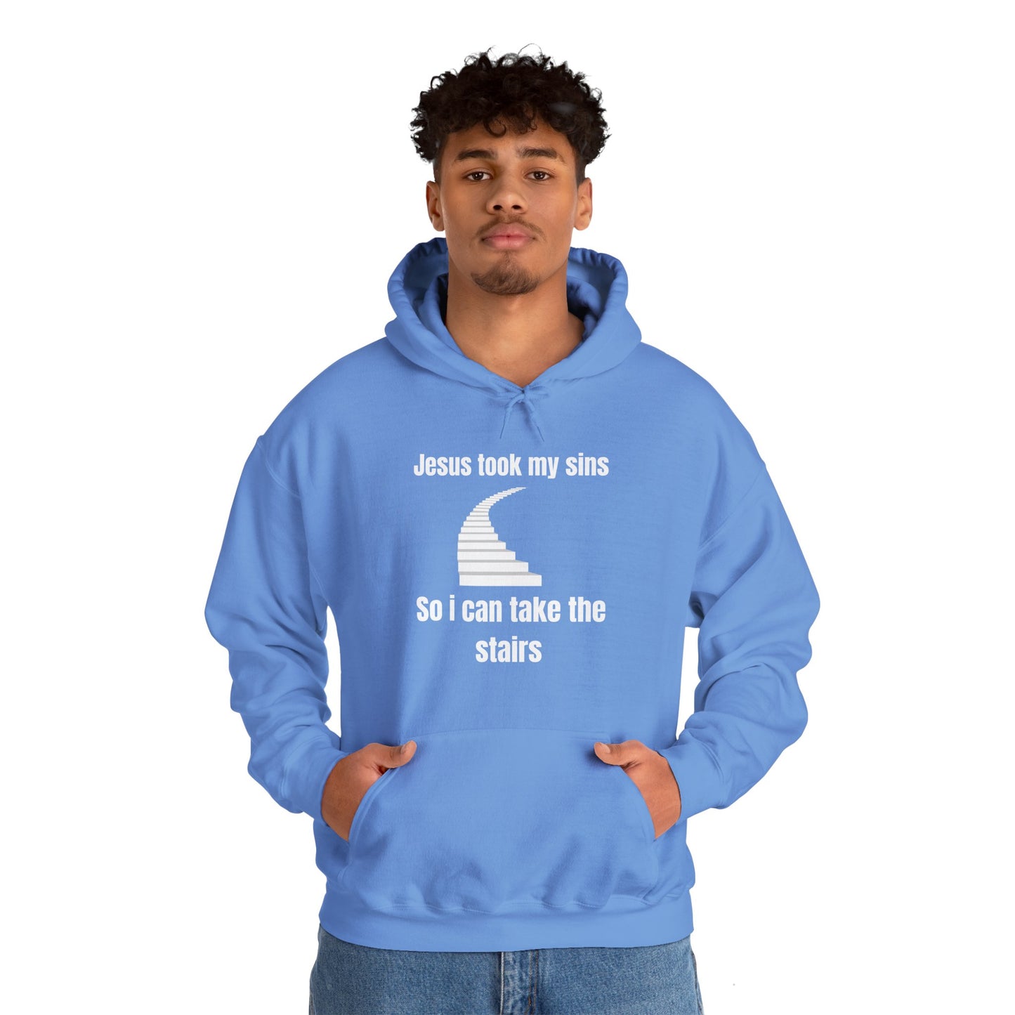 Jesus Took My Sins So I Can Take The Stairs Heavy Blend™ Hooded Sweatshirt