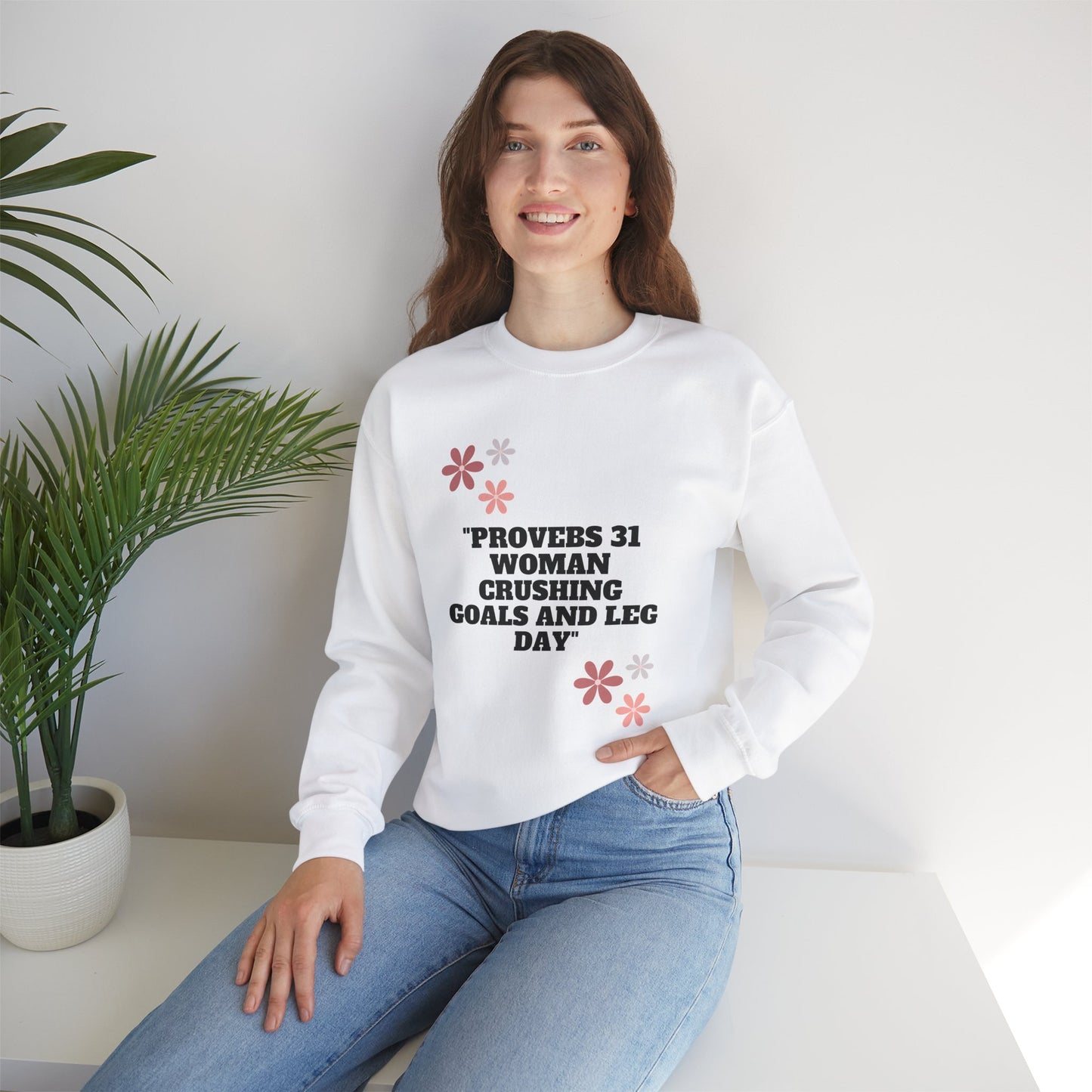 Proverbs 31 Woman Crushing Goals And Leg Day Heavy Blend™ Crewneck Sweatshirt