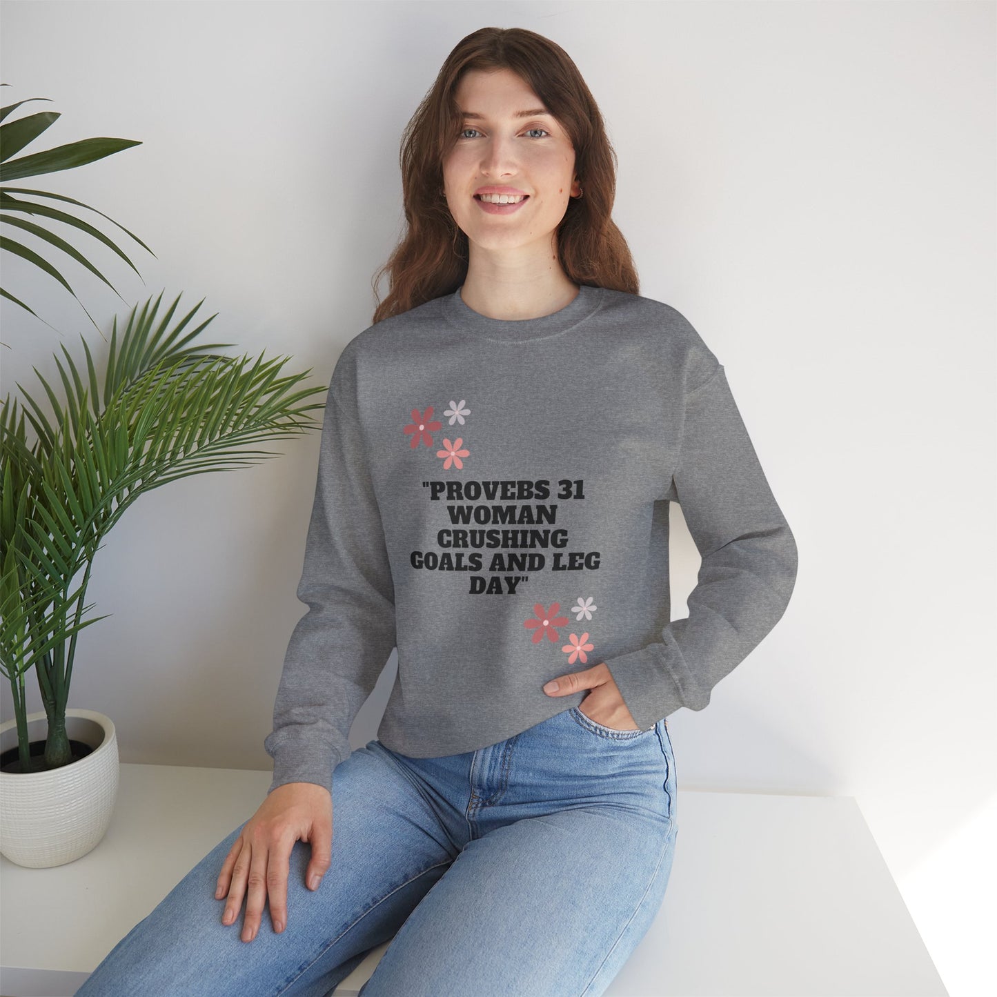 Proverbs 31 Woman Crushing Goals And Leg Day Heavy Blend™ Crewneck Sweatshirt