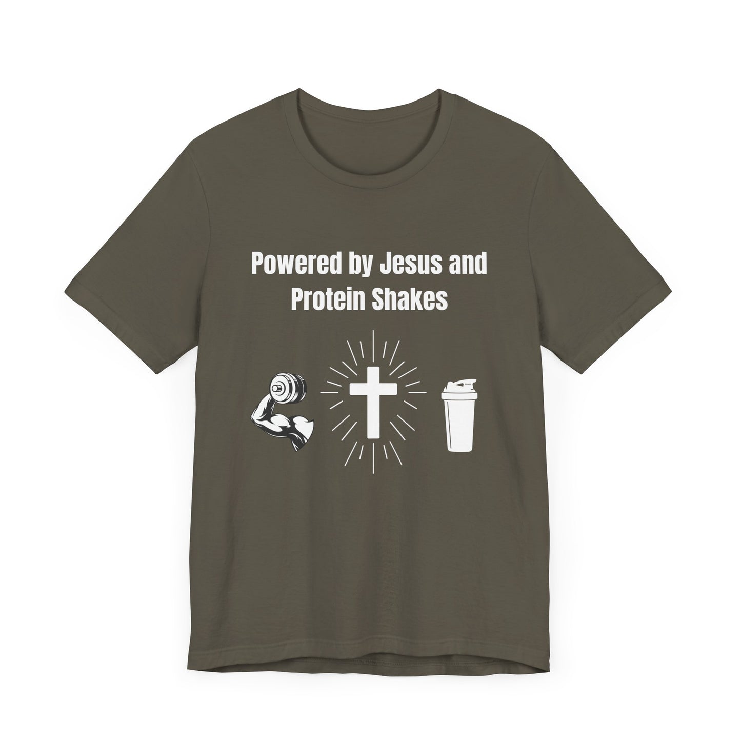 Powered by Jesus and Protein Shakes Jersey Short Sleeve Tee