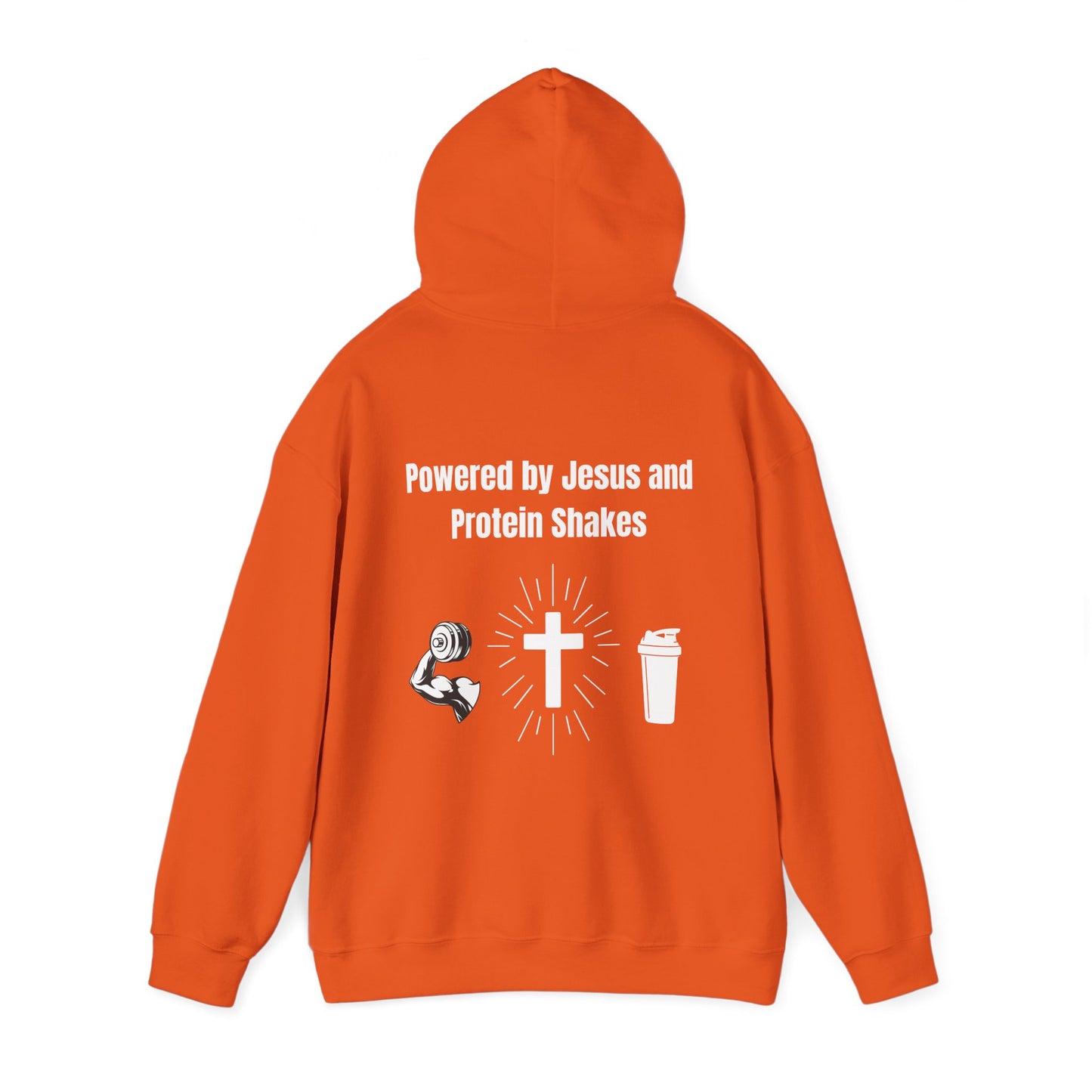 Powered By Jesus and Protein shakes Heavy Blend™ Hooded Sweatshirt