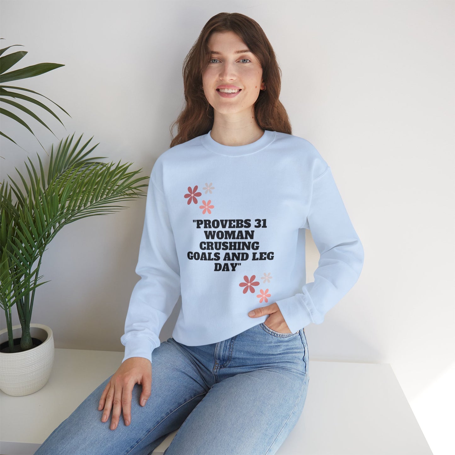 Proverbs 31 Woman Crushing Goals And Leg Day Heavy Blend™ Crewneck Sweatshirt