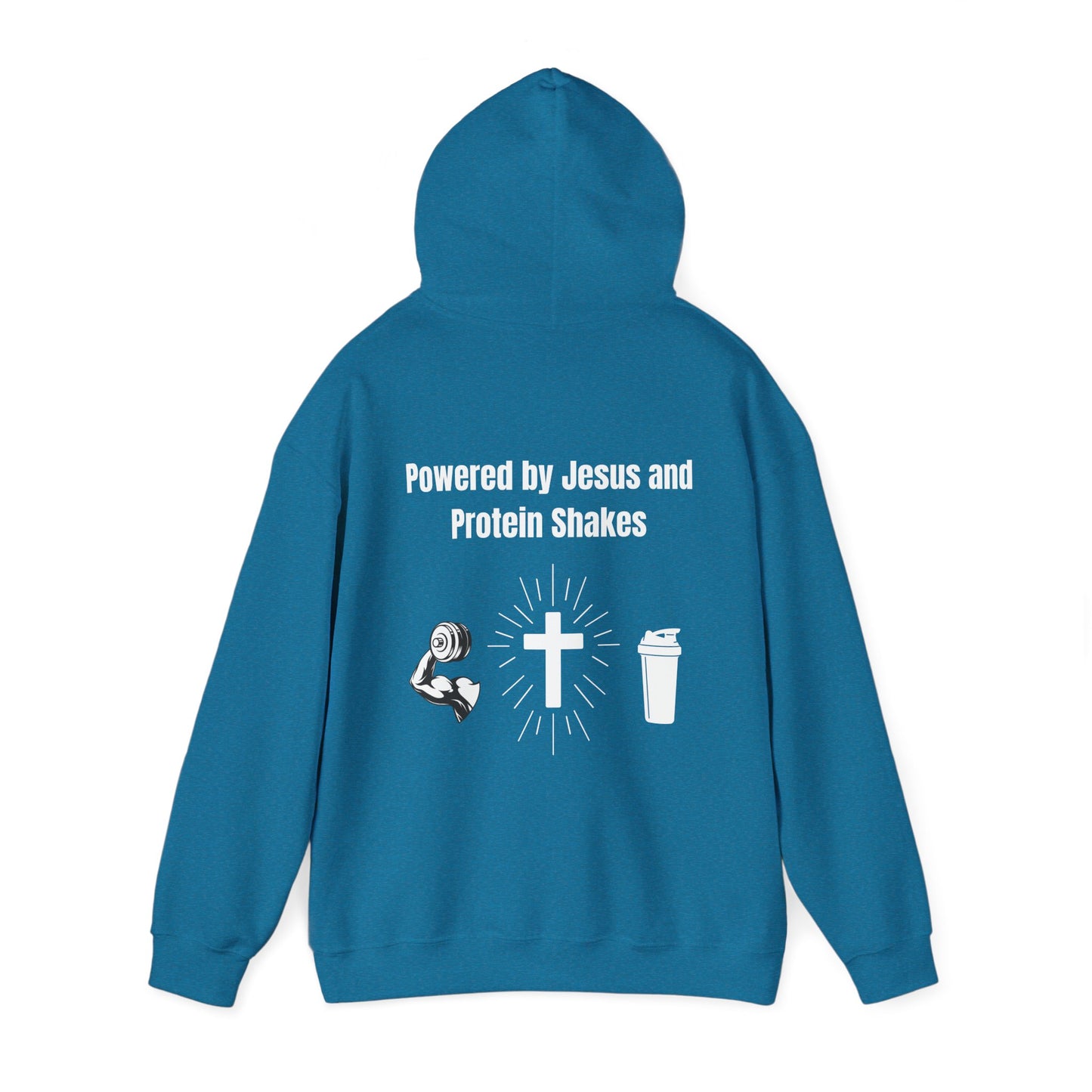 Powered By Jesus and Protein shakes Heavy Blend™ Hooded Sweatshirt