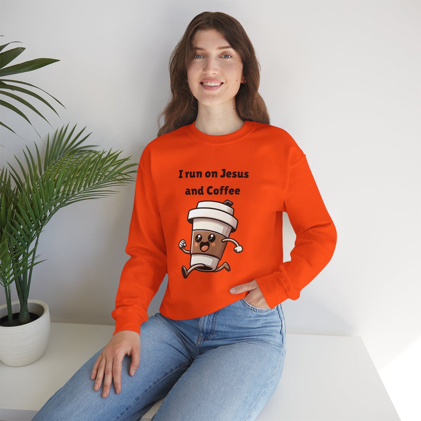 I Run n On Jesus And Coffee Heavy Blend™ Crewneck Sweatshirt