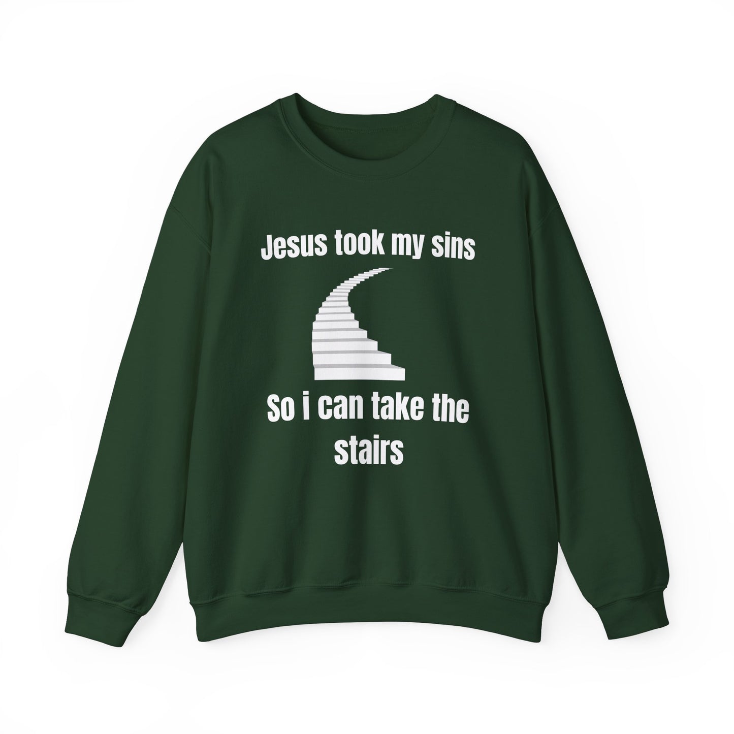 Jesus Took My Sins So Can Take The Stairs Heavy Blend™ Crewneck Sweatshirt