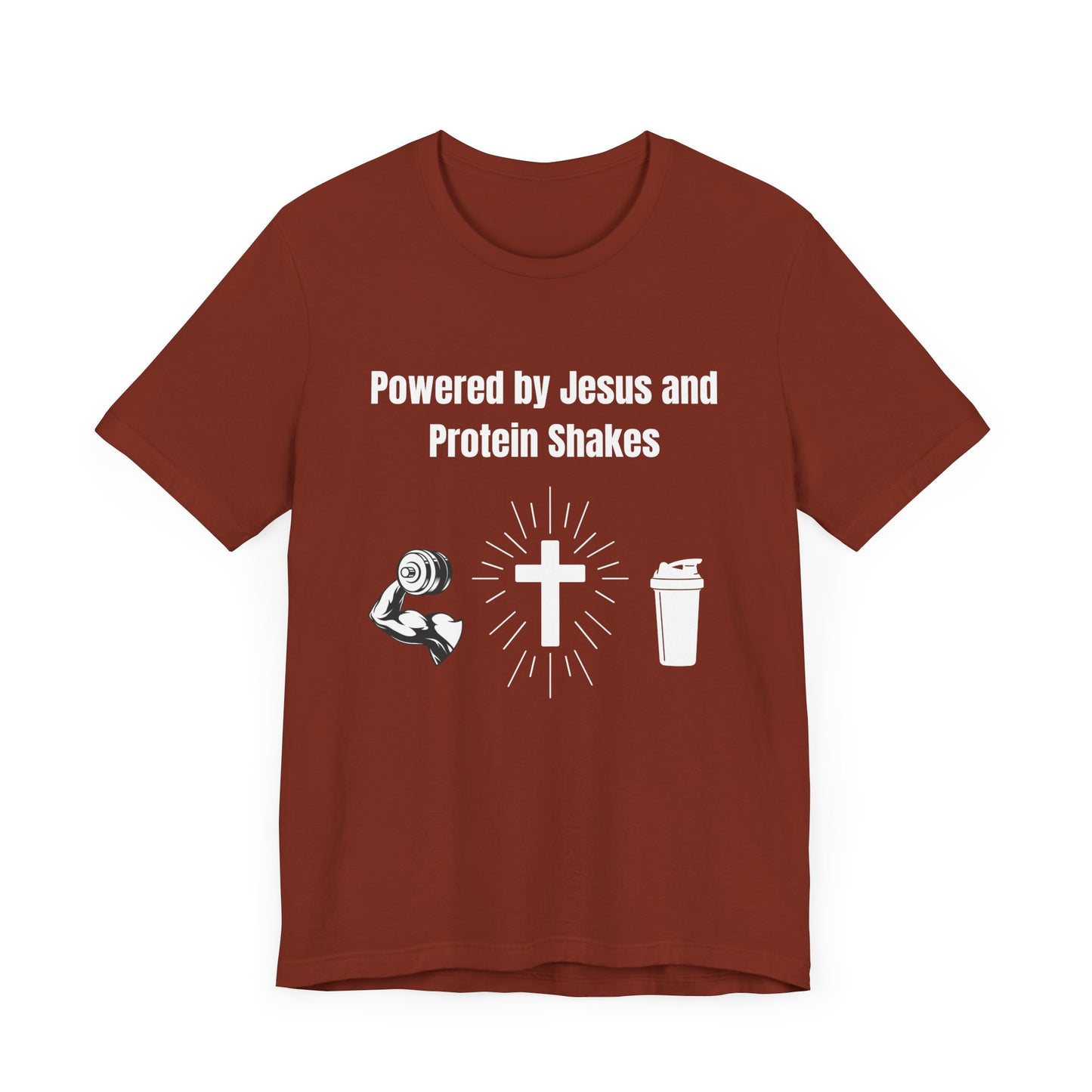 Powered by Jesus and Protein Shakes Jersey Short Sleeve Tee