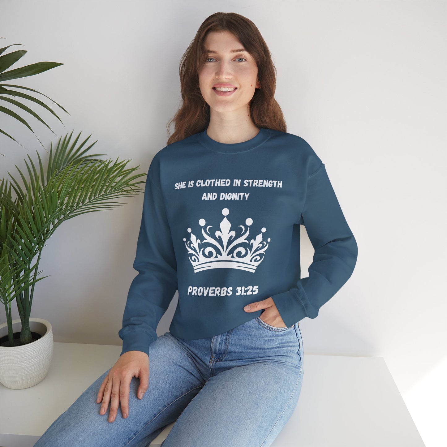 She Is Clothed In Strength And Dignity Heavy Blend™ Crewneck Sweatshirt