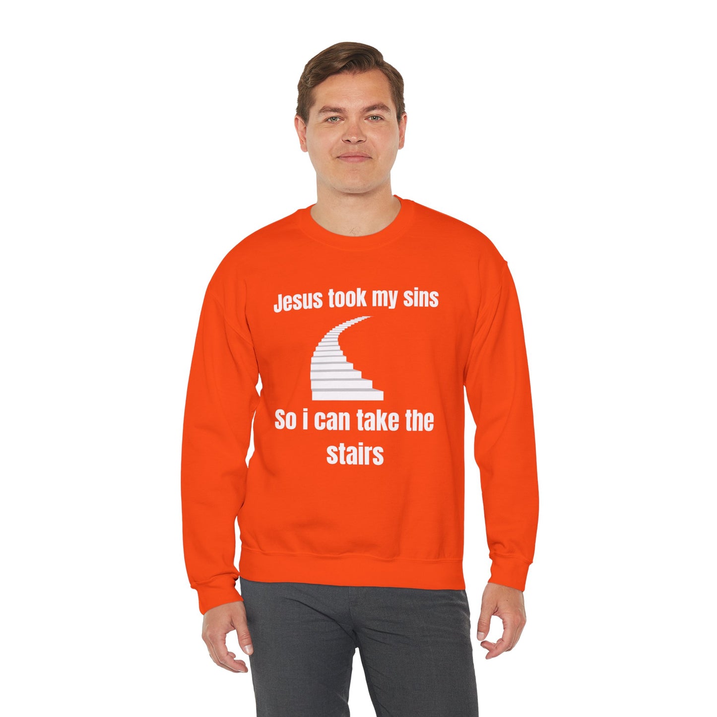 Jesus Took My Sins So Can Take The Stairs Heavy Blend™ Crewneck Sweatshirt