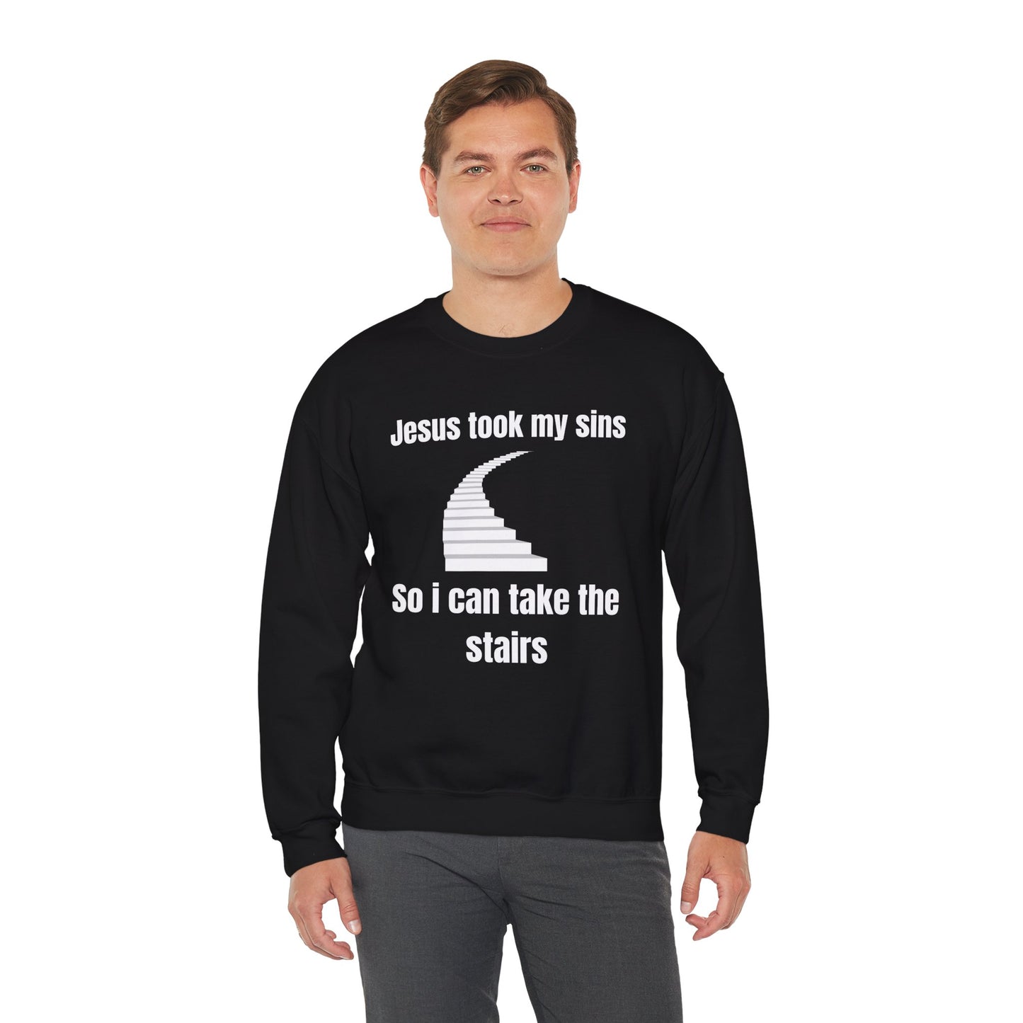 Jesus Took My Sins So Can Take The Stairs Heavy Blend™ Crewneck Sweatshirt