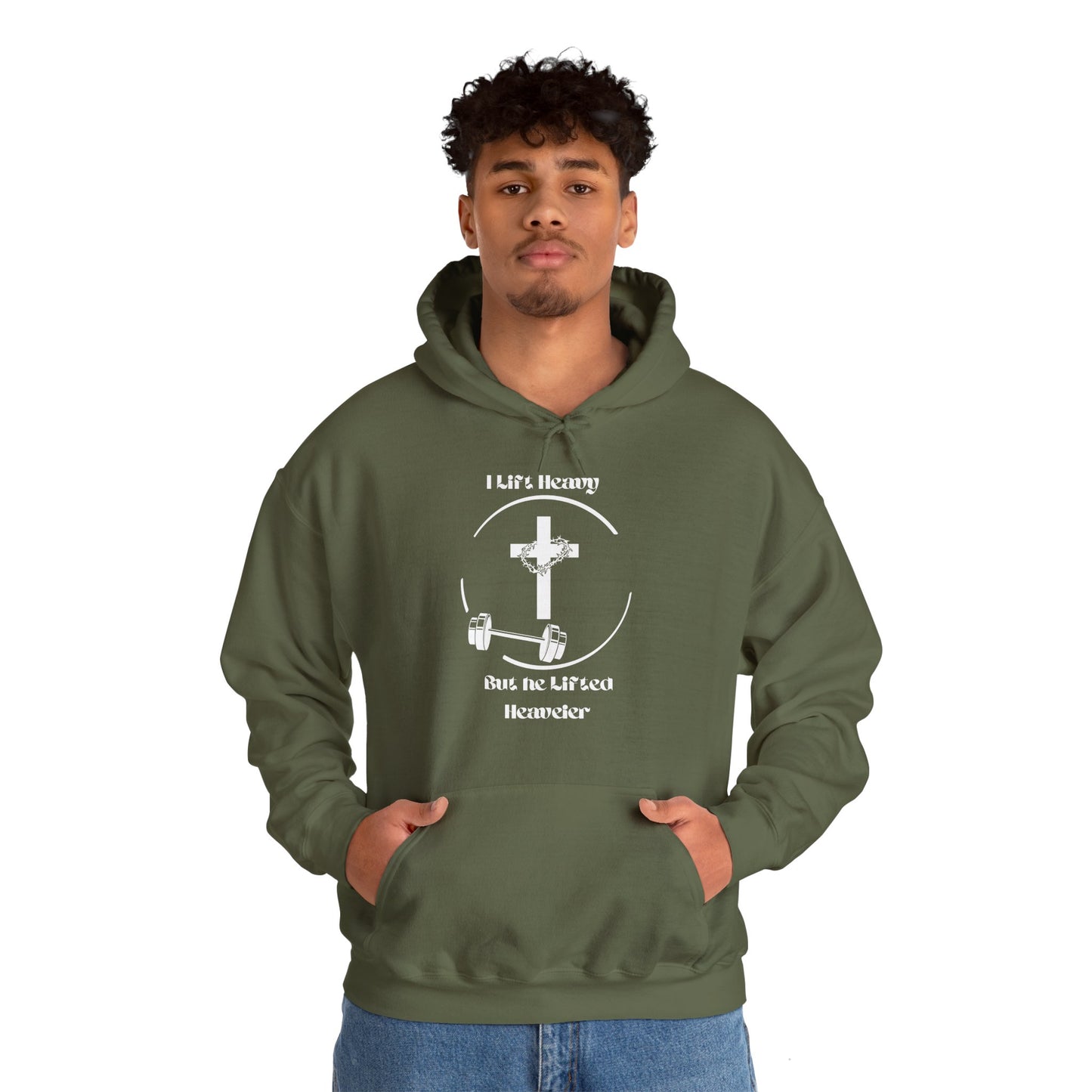 Hooded Sweatshirt - 'I Lift But He Lifted Heavier' Fitness Motivation Design