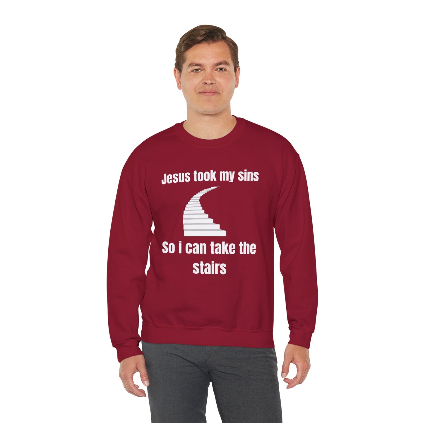 Jesus Took My Sins So Can Take The Stairs Heavy Blend™ Crewneck Sweatshirt