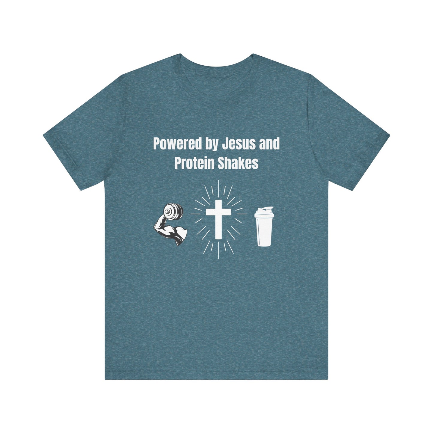 Powered by Jesus and Protein Shakes Jersey Short Sleeve Tee