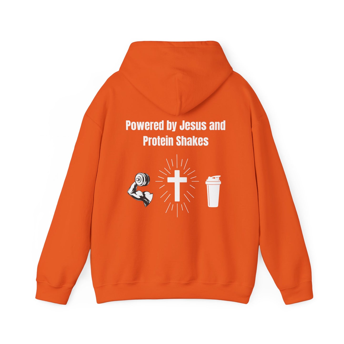 Powered By Jesus and Protein shakes Heavy Blend™ Hooded Sweatshirt