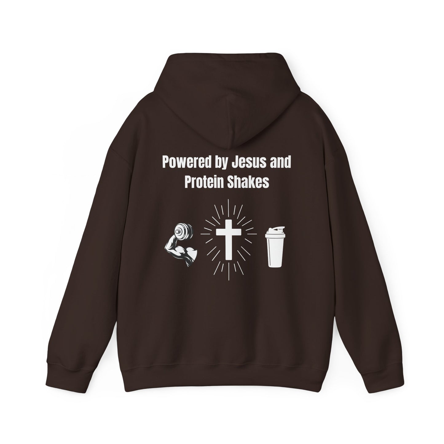 Powered By Jesus and Protein shakes Heavy Blend™ Hooded Sweatshirt