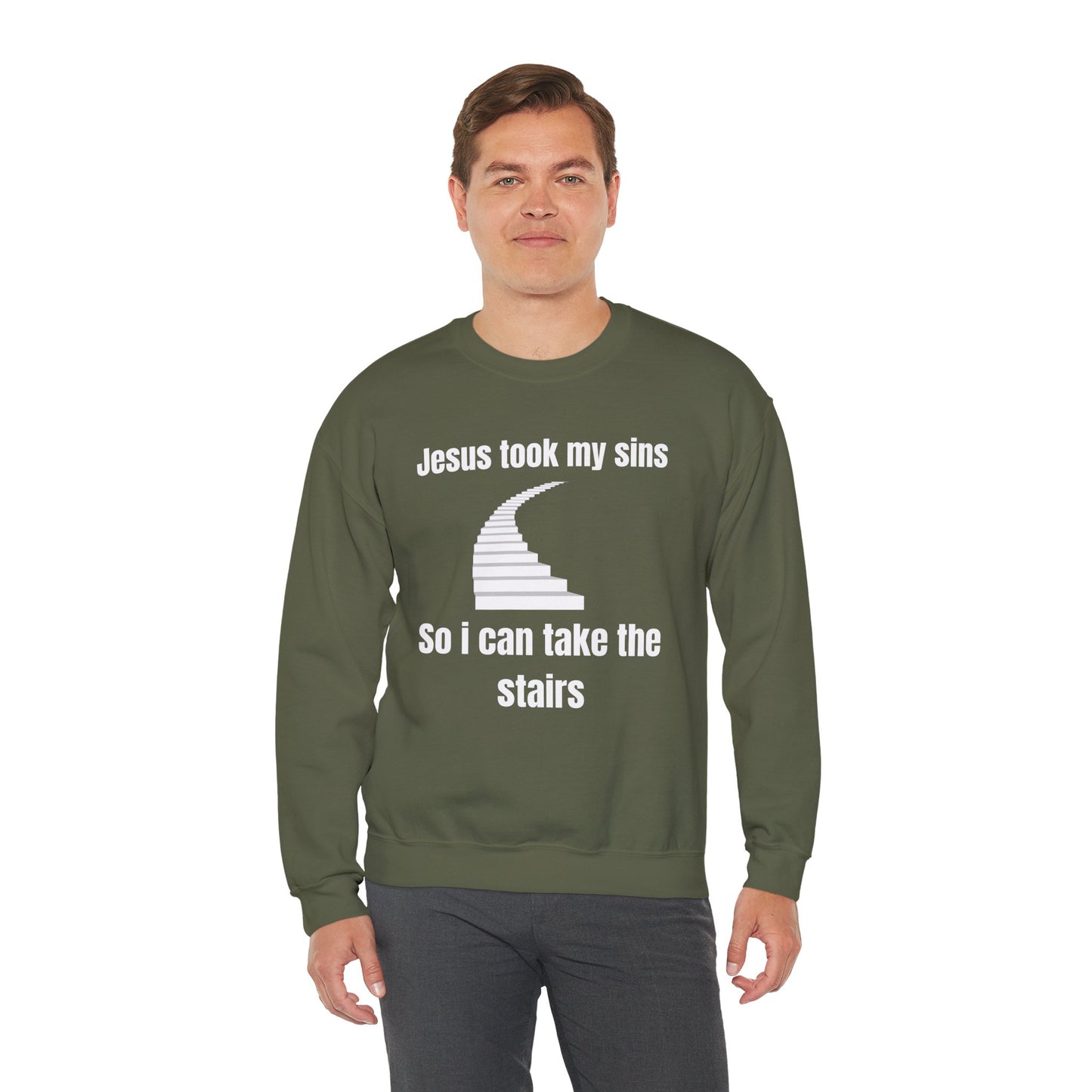 Jesus Took My Sins So Can Take The Stairs Heavy Blend™ Crewneck Sweatshirt