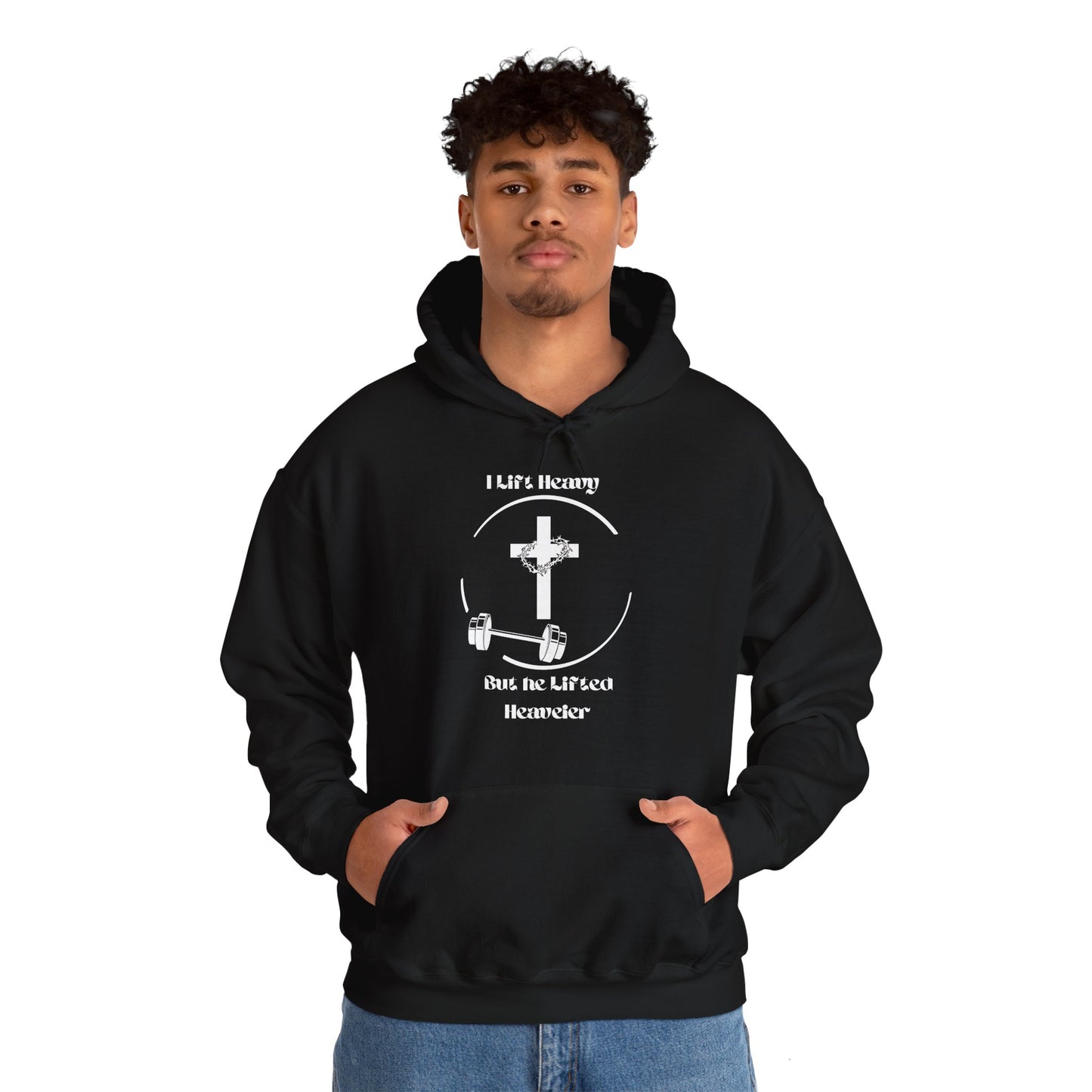 Hooded Sweatshirt - 'I Lift But He Lifted Heavier' Fitness Motivation Design