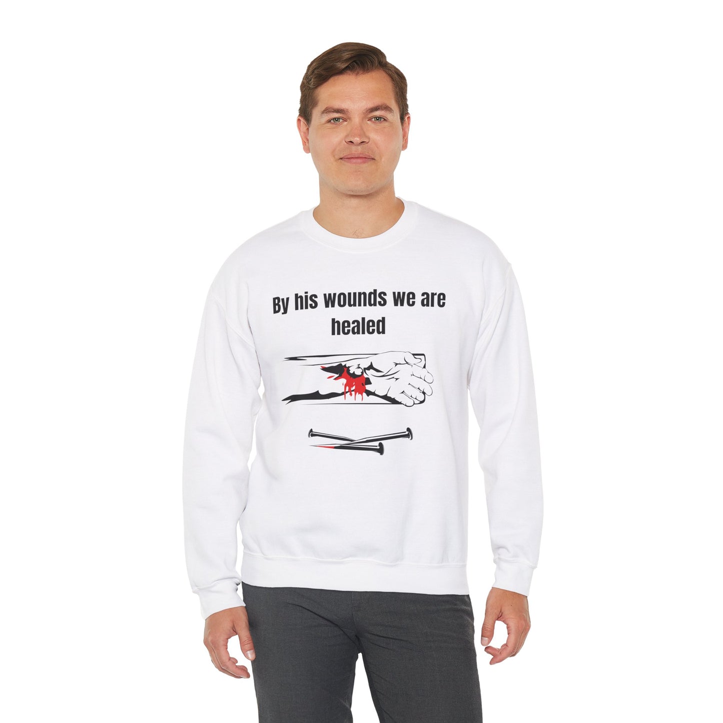 By His Wounds We Are Healed Heavy Blend™ Crewneck Sweatshirt