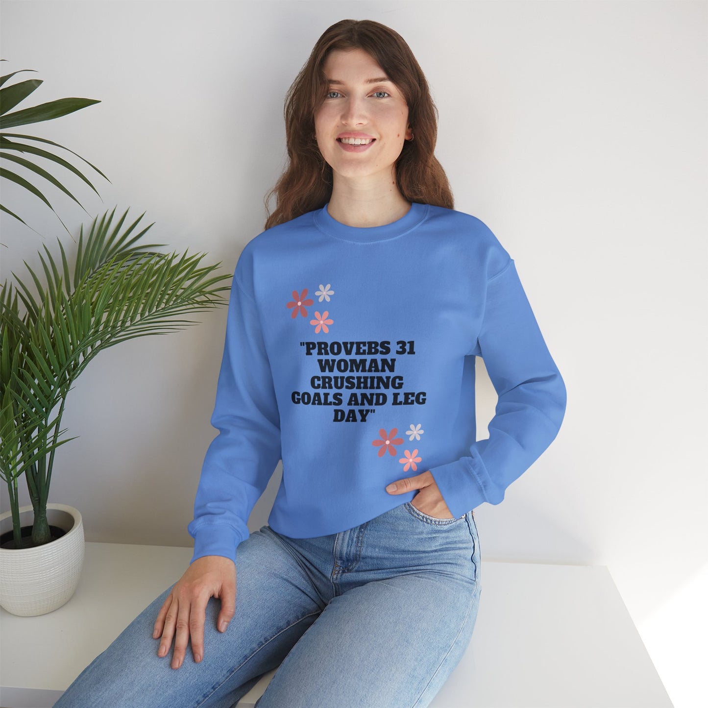 Proverbs 31 Woman Crushing Goals And Leg Day Heavy Blend™ Crewneck Sweatshirt