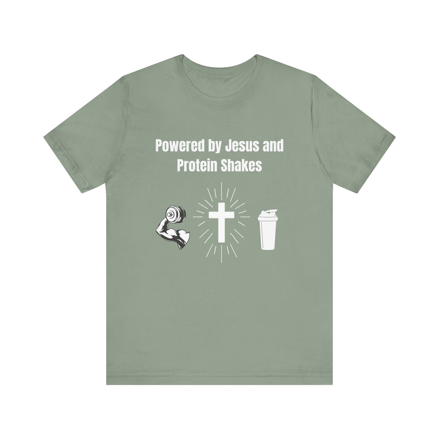 Powered by Jesus and Protein Shakes Jersey Short Sleeve Tee