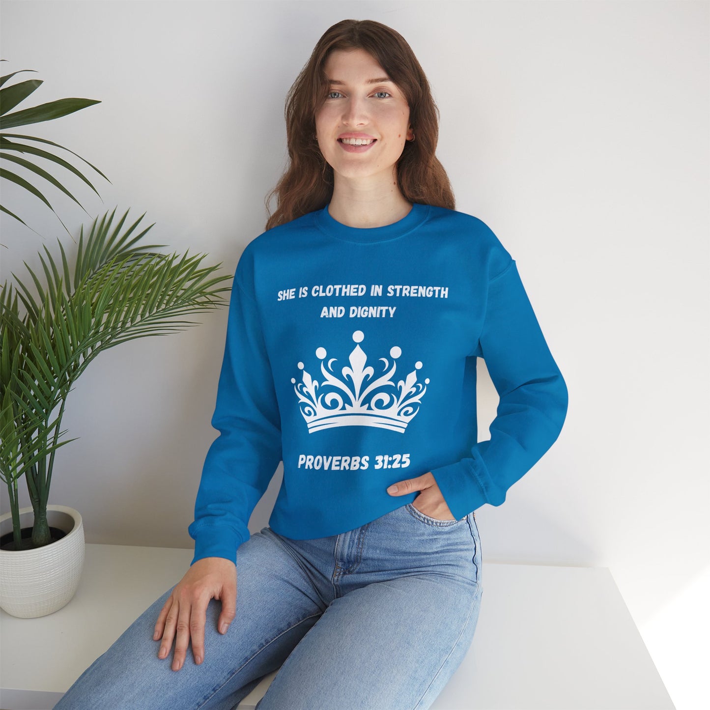 She Is Clothed In Strength And Dignity Heavy Blend™ Crewneck Sweatshirt