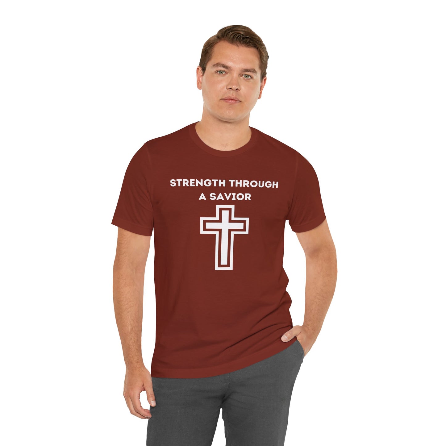 Strength Through A Savior Jersey Short Sleeve Tee