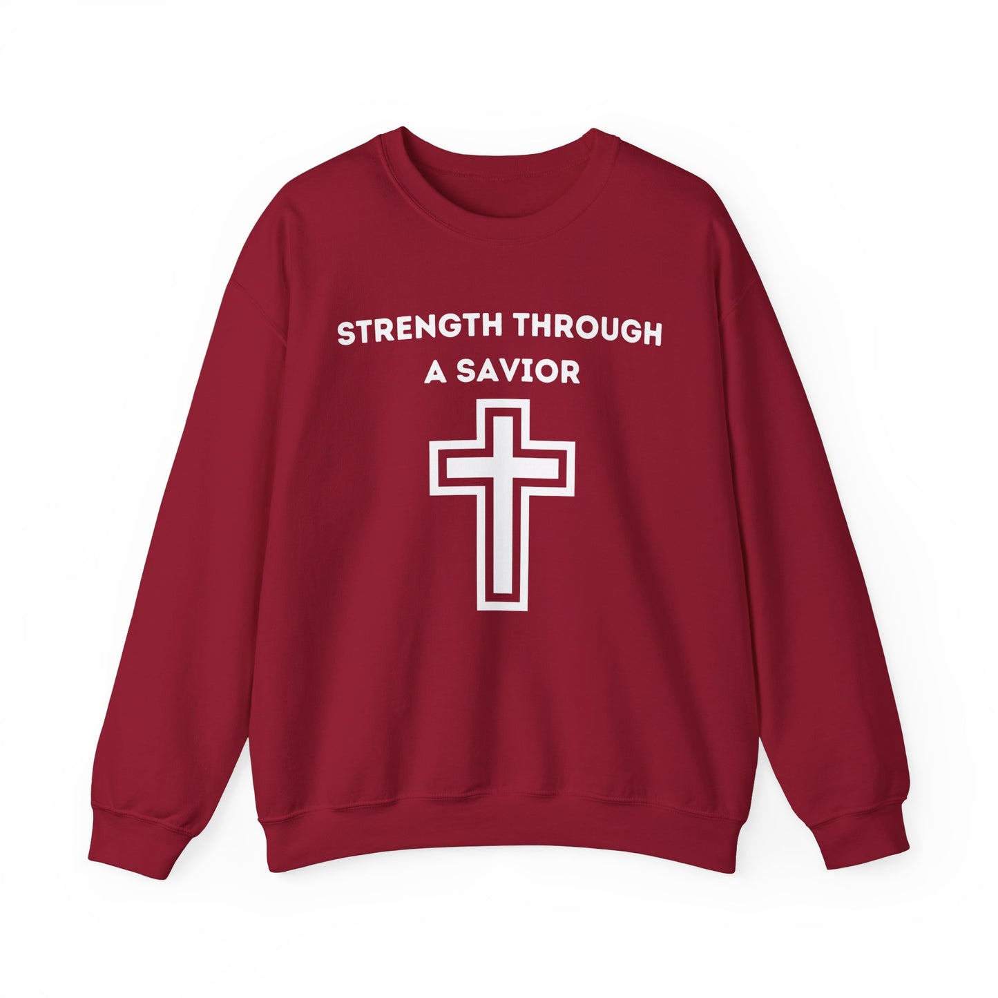 Strength Through A Savior Heavy Blend™ Crewneck Sweatshirt