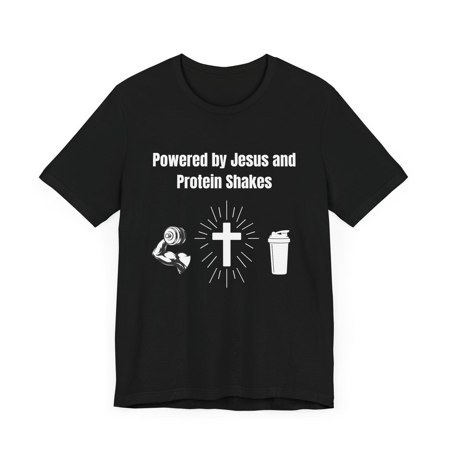 Powered by Jesus and Protein Shakes Jersey Short Sleeve Tee