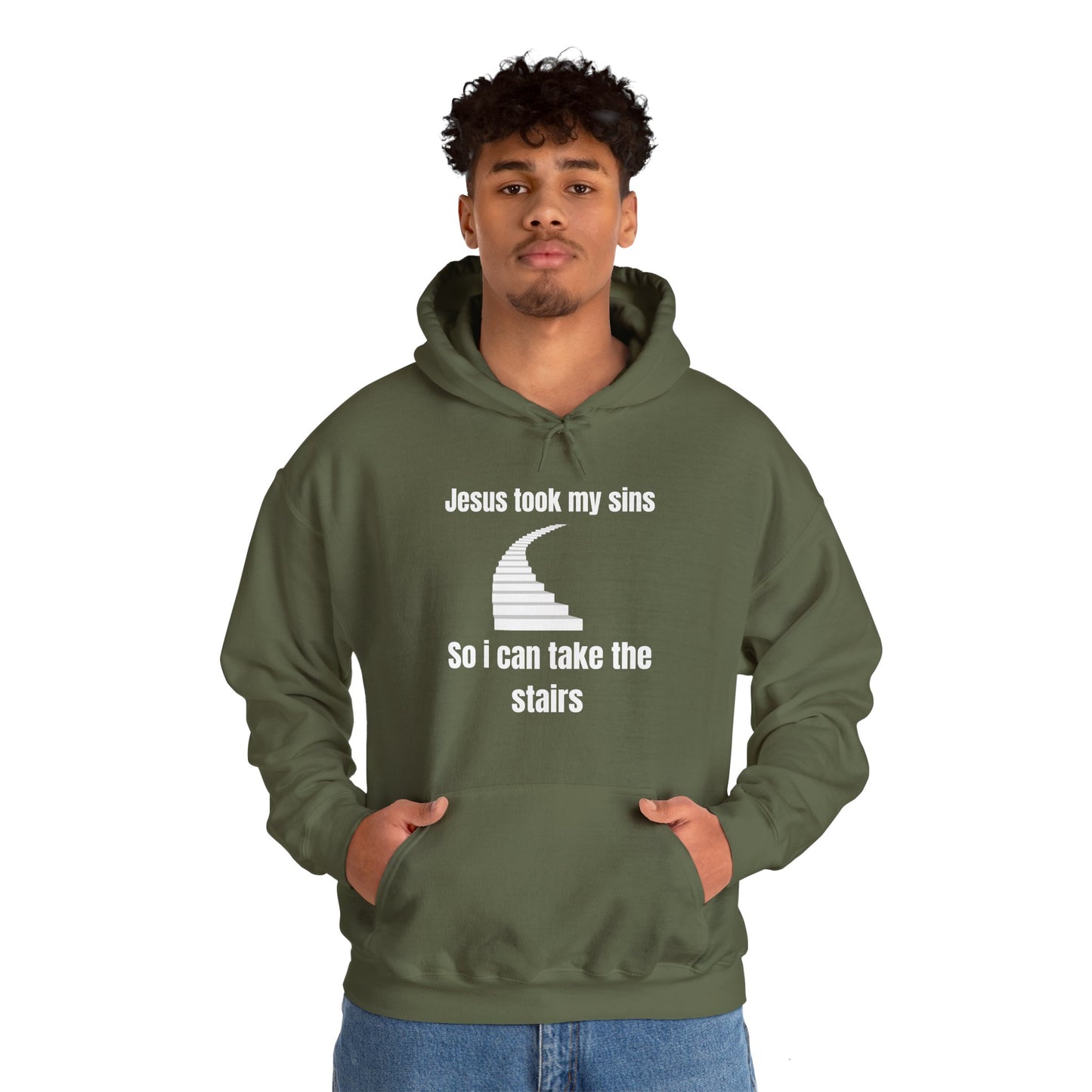 Jesus Took My Sins So I Can Take The Stairs Heavy Blend™ Hooded Sweatshirt