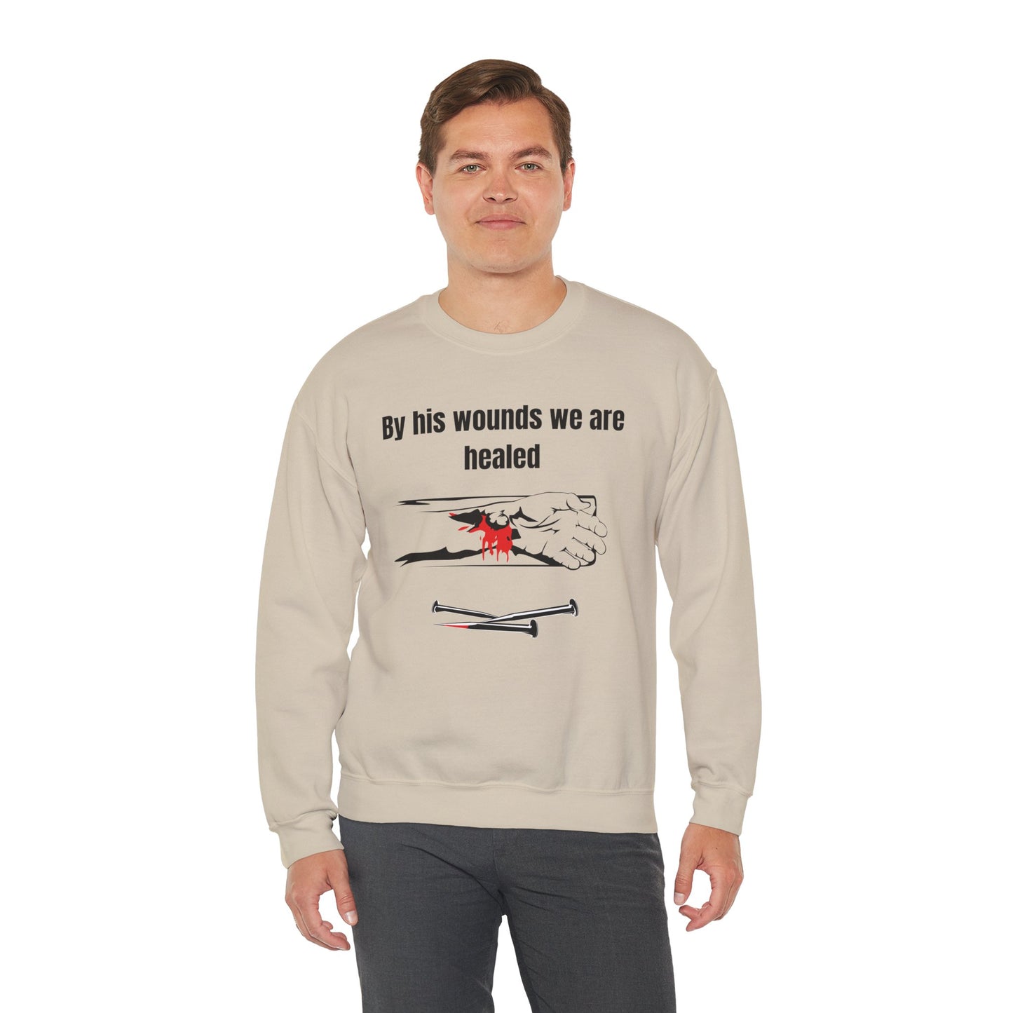 By His Wounds We Are Healed Heavy Blend™ Crewneck Sweatshirt