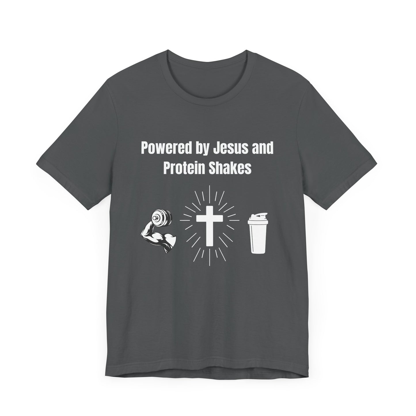 Powered by Jesus and Protein Shakes Jersey Short Sleeve Tee