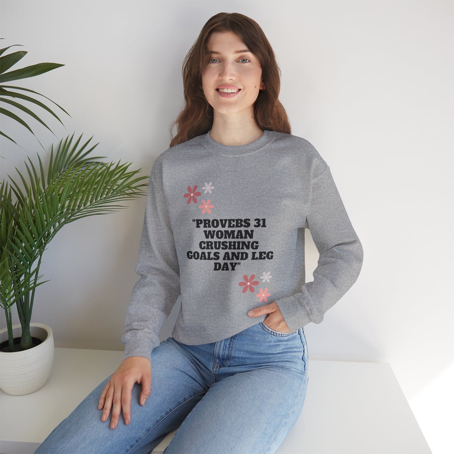 Proverbs 31 Woman Crushing Goals And Leg Day Heavy Blend™ Crewneck Sweatshirt