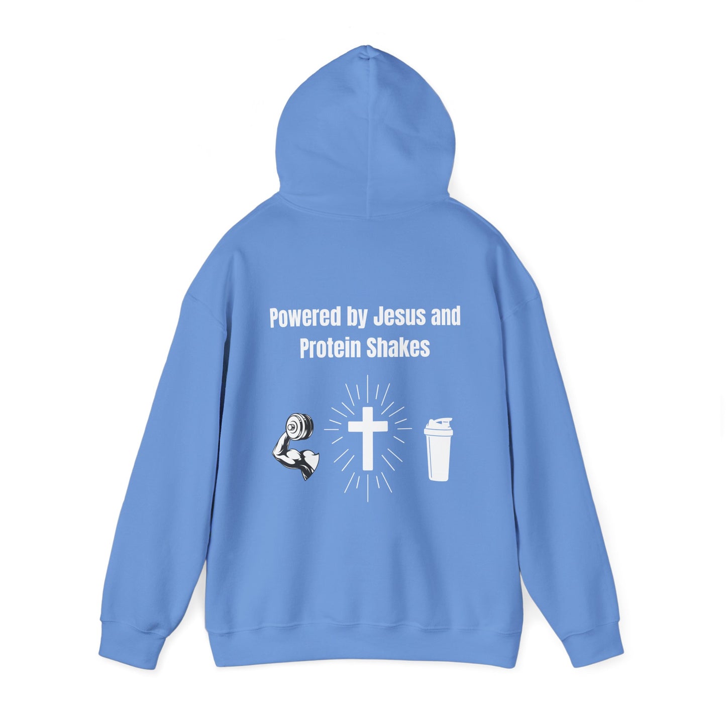 Powered By Jesus and Protein shakes Heavy Blend™ Hooded Sweatshirt