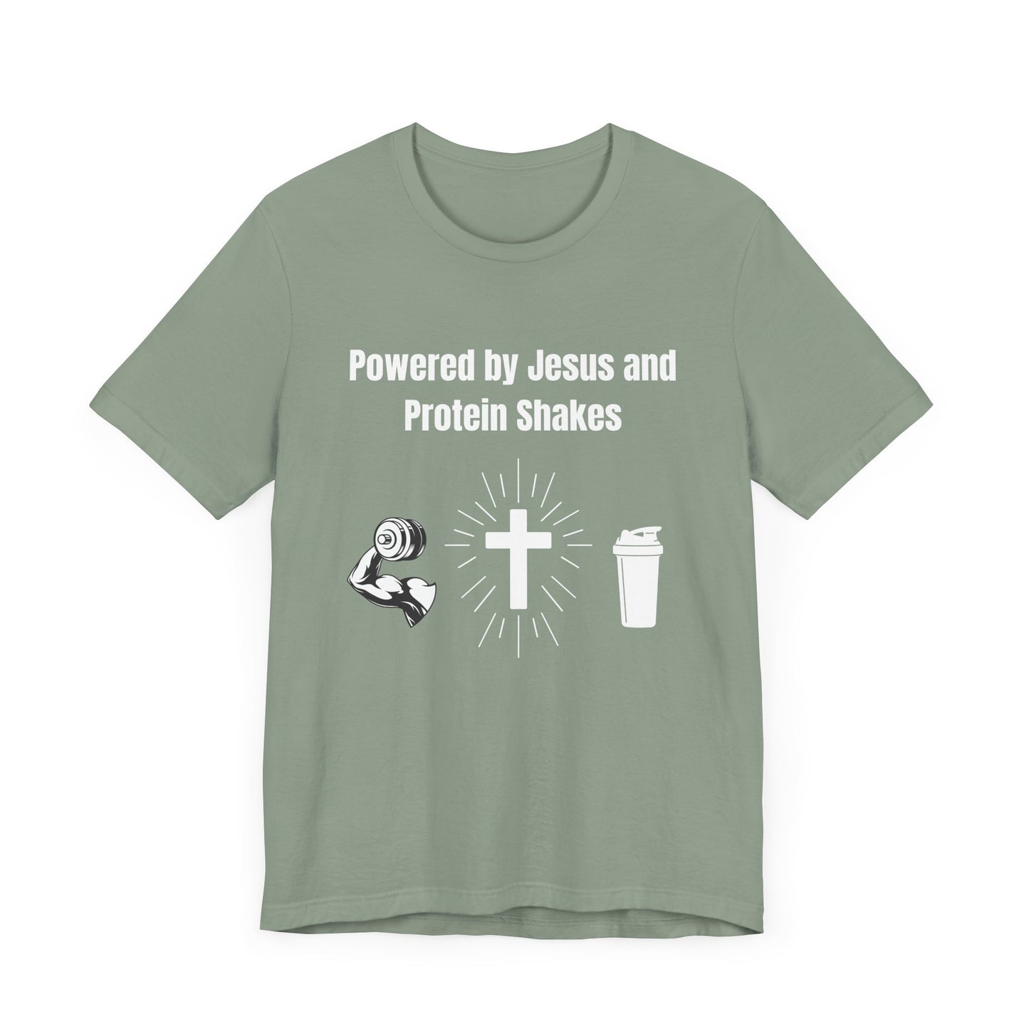 Powered by Jesus and Protein Shakes Jersey Short Sleeve Tee