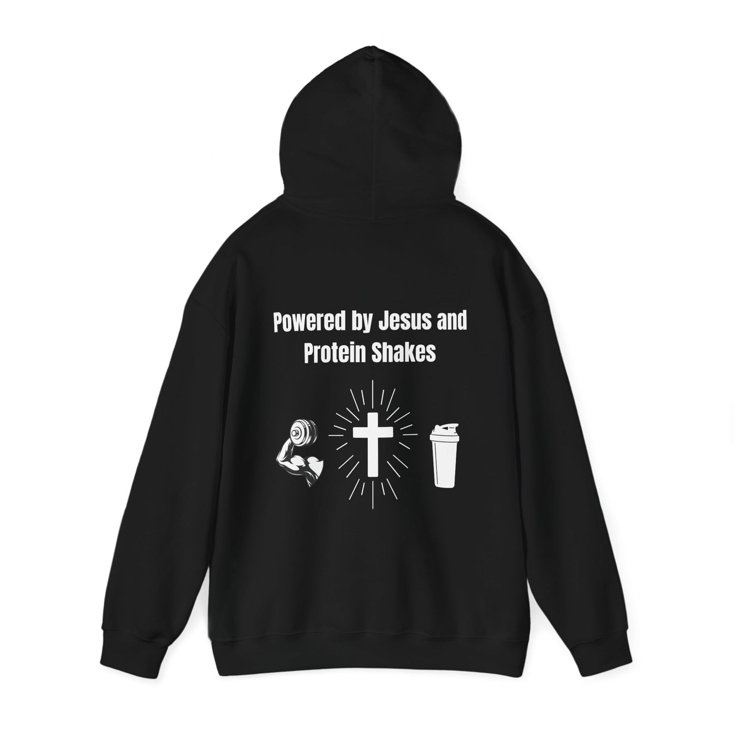 Powered By Jesus and Protein shakes Heavy Blend™ Hooded Sweatshirt