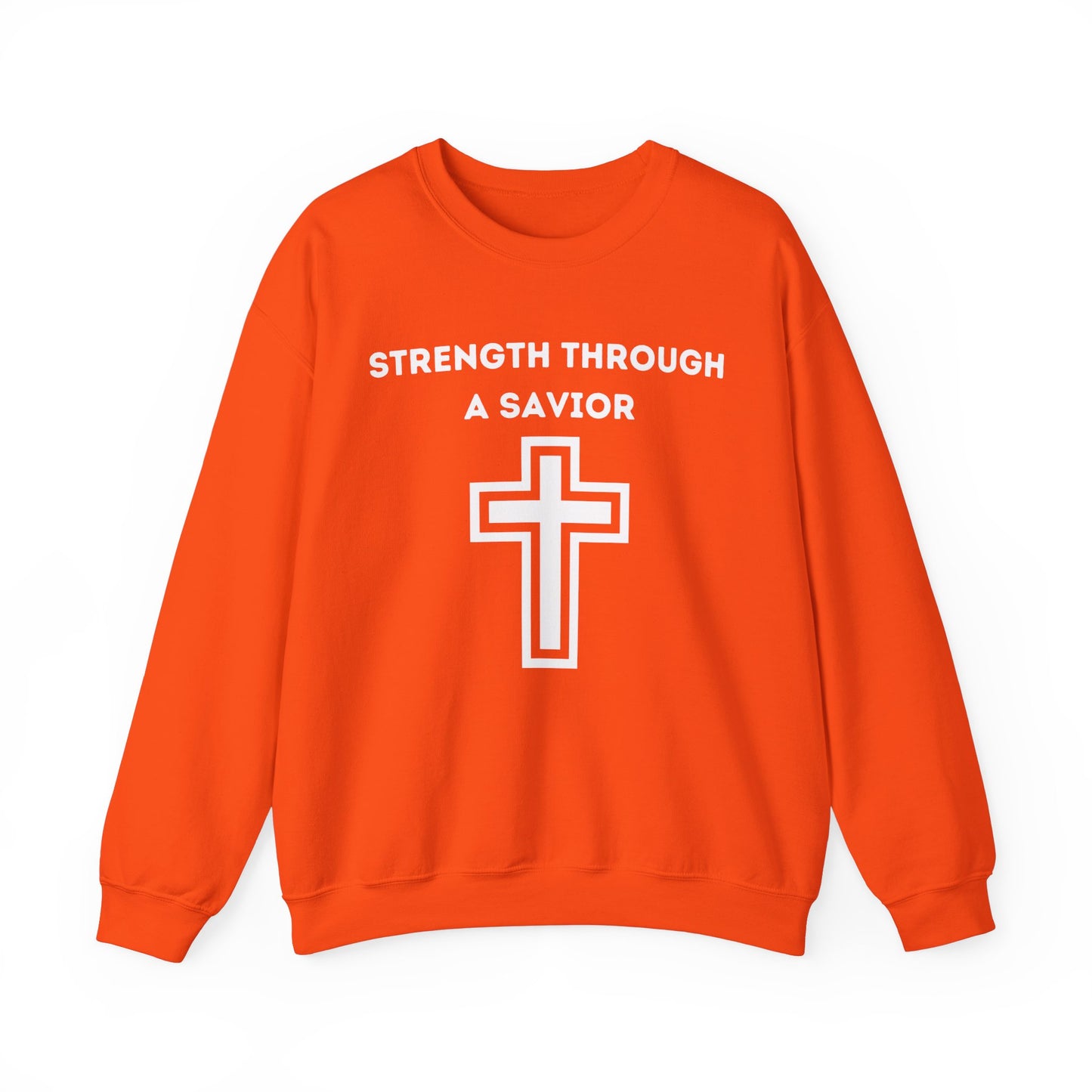 Strength Through A Savior Heavy Blend™ Crewneck Sweatshirt